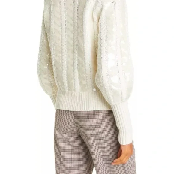 VERONICA BEARD CASHMERE WOOL CABLE KNIT SWEATER S YOLA SEQUIN BALLOON SLV $695